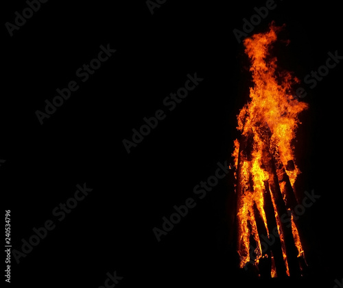 Fire on black background. Copy space photo