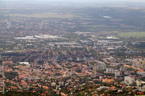 A bird's eye view of the center city. The city of Pécs in the southern part of Hungary.