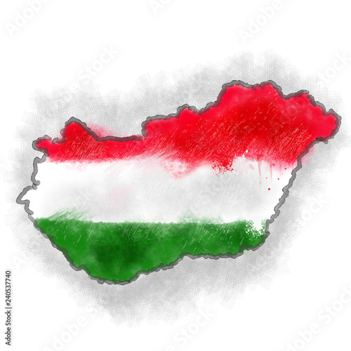 Obraz na plátně Hungary map with flag