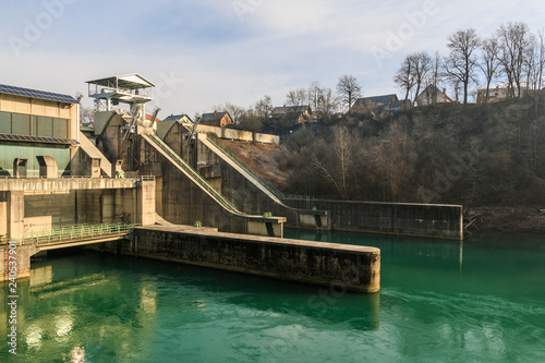 Hydroelectrical power plant in Medno on Sava river, Slovenia photo