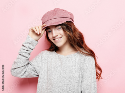 Charming happy young girl. Portrait of pleased carefree adorable child girl