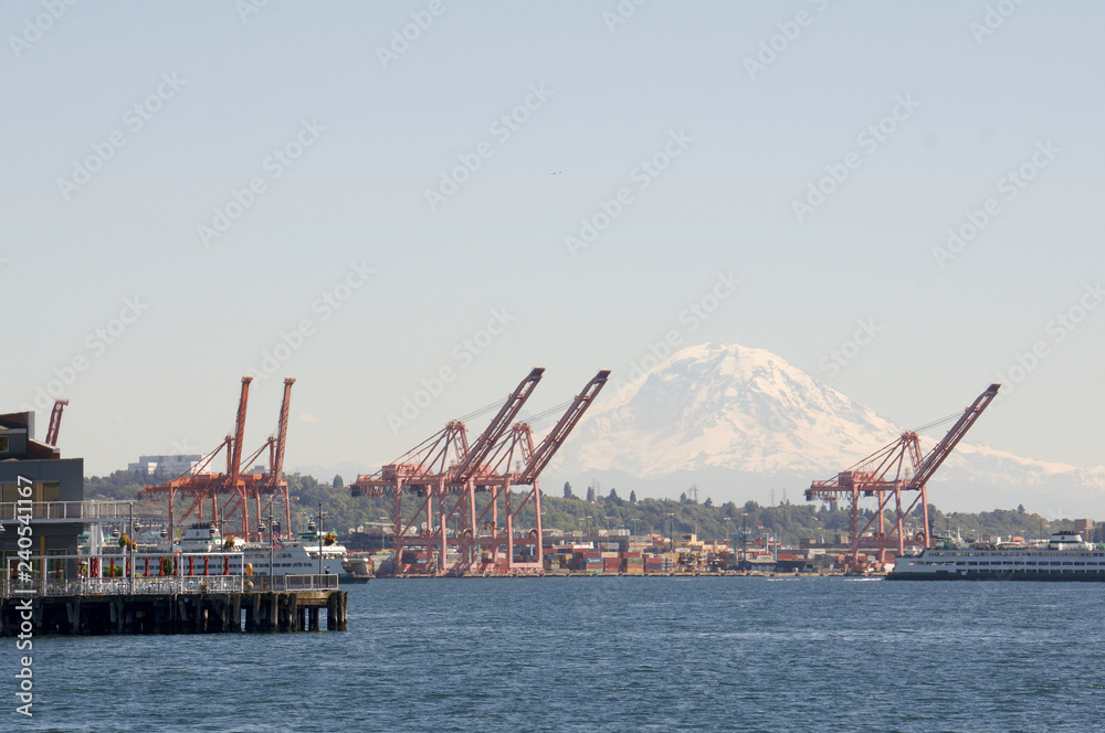 Seattle Docks and Mount Rainier