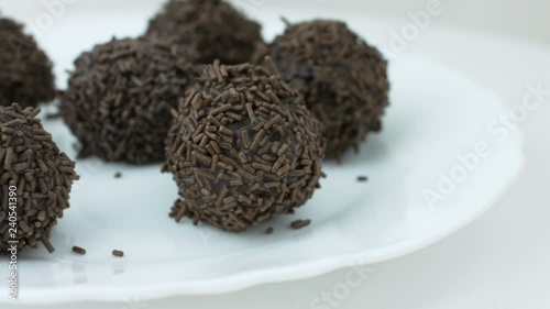 Rum Truffles with Chocolate Sprinkles Spinning Close Up