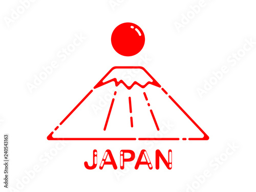Japan, Mount Fuji and the Japanese flag in red on a white background. Flat vector illustration.