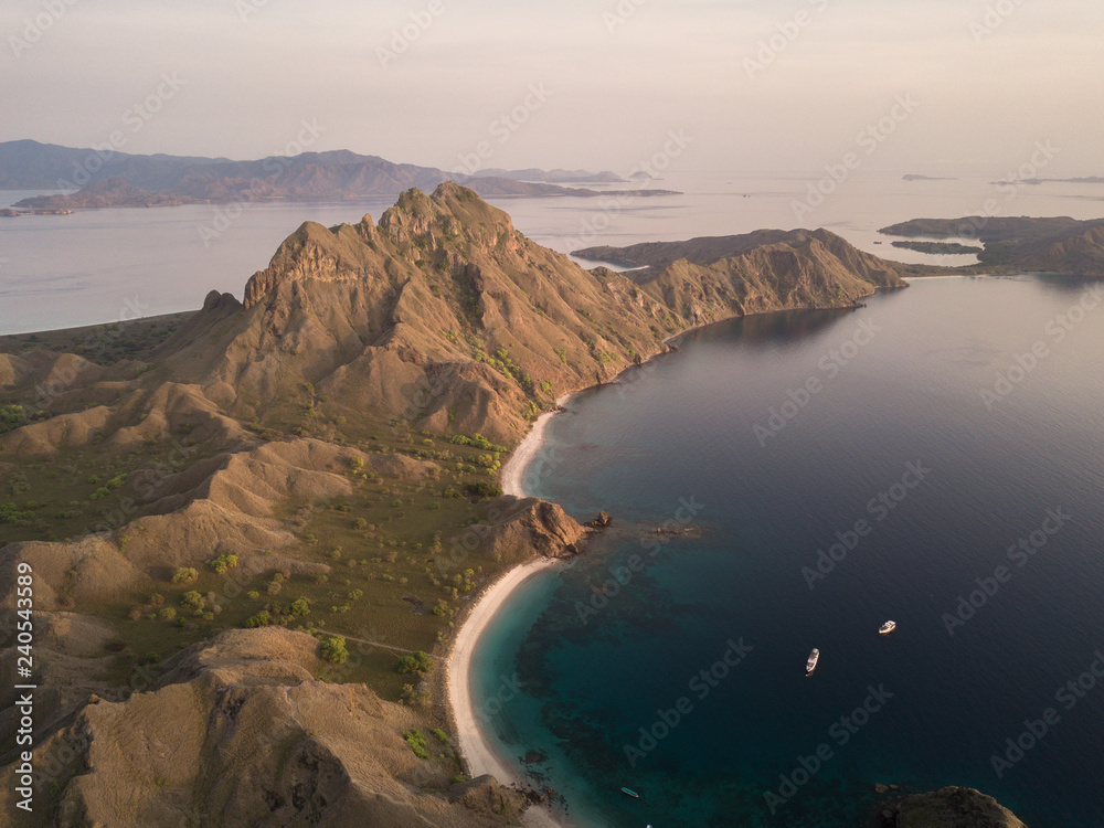 Right side coast from top view of 'Padar Island' in a morning before sunrise, Komodo Island (Komodo National Park), Labuan Bajo, Flores, Indonesia