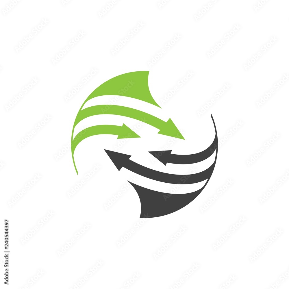 Rounded arrow Planet logo. Orbit vector and Satellite logo.
