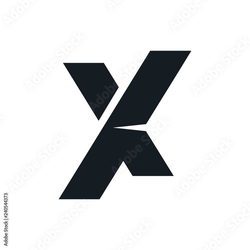 Initial X letter like butterfly. Origami emblem. X origami logo, like orange ribbon. Two elements make up the X letter. Contour option.