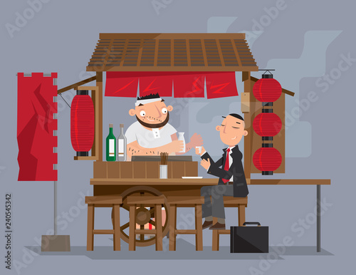 Vector illustration of a traditional Japanese mobile food stall (Yatai)