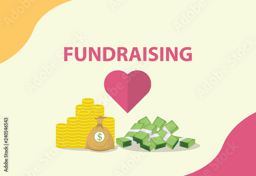 fundraising concept with heart and money as donation