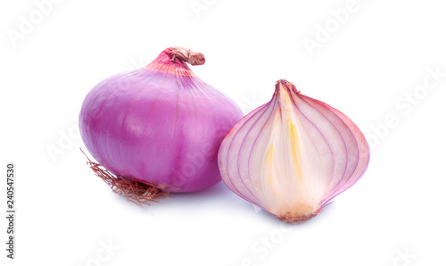 Slices of shallot onions for cooking on white background