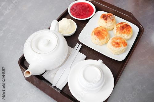Картината върху платно English scones set served on a table  in local restaurant in Cameron Highlands