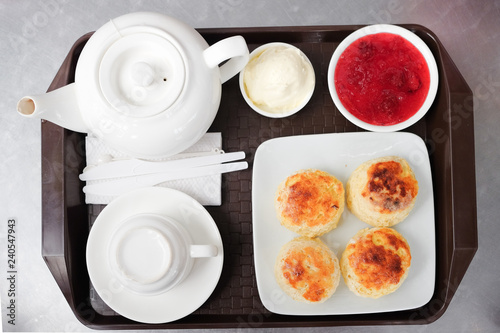 Картината върху платно English scones set served on a table  in local restaurant in Cameron Highlands