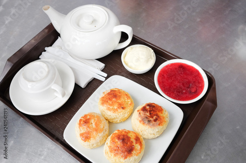 Картината върху платно English scones set served on a table  in local restaurant in Cameron Highlands