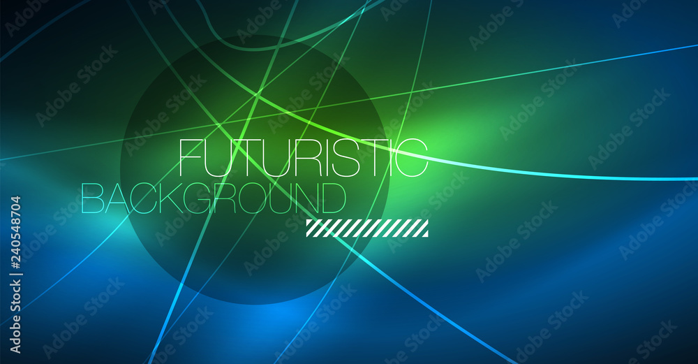 Neon glowing magic background, neon banner, night sky wallpaper. Magic light effect. Christmas abstract pattern.