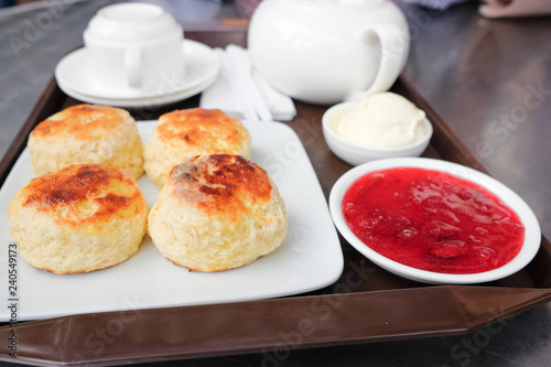 Картината върху платно English scones set served on a table  in local restaurant in Cameron Highlands