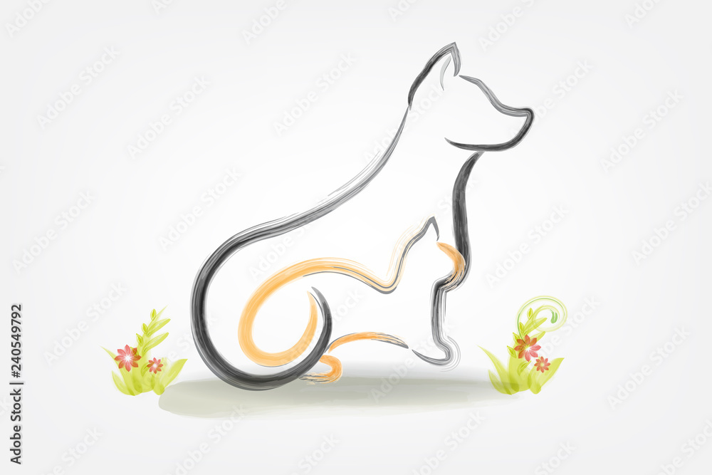 Naklejka premium Logo Dog and cat watercolor