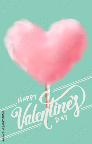 heart shape cotton candy with calligraphy vector illustration