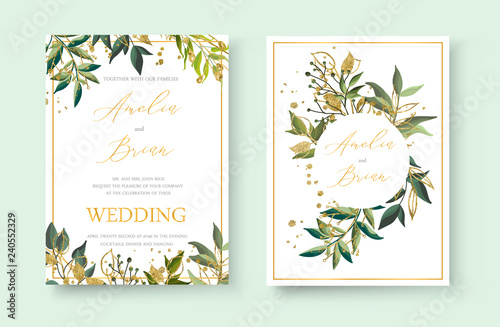 Wedding floral golden invitation card envelope save the date minimalism
