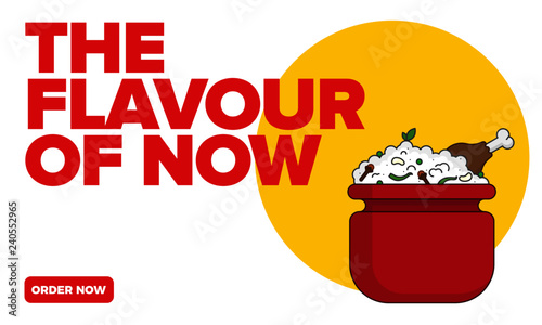 Biryani Vector Illustration. Chicken Biryani Pot. Indian/Mughlai traditional rice dish. Biryani ad template