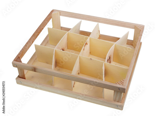 Wooden box for storing Christmas souvenirs and toys isolated