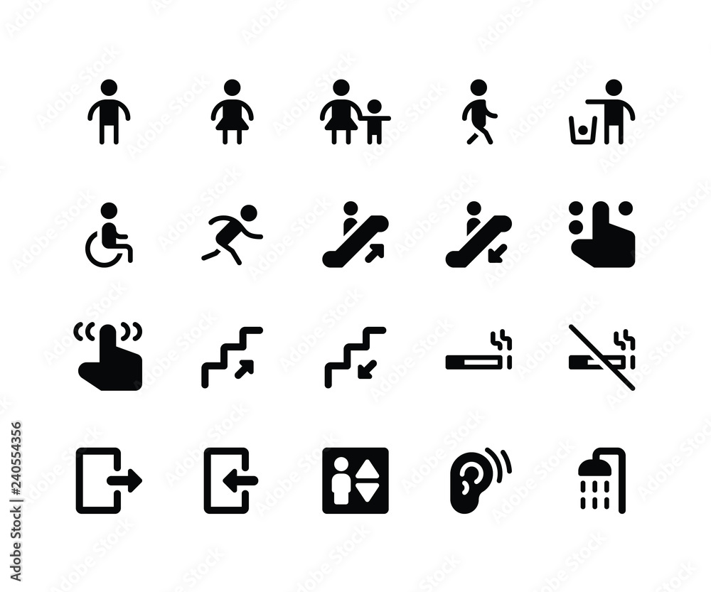 Simple Set of Wayfinding Related Vector Glyph Icons. Contains such Icons as sign, male, women, walking, run, wheelchair and More. pixel perfect vector icons based on 32px grid. Well Organized Simple Set of Wayfinding Related Vector Glyph Icons. Contains such Icons as sign, male, women, walking, run, wheelchair and More. pixel perfect vector icons based on 32px grid. Well Organized