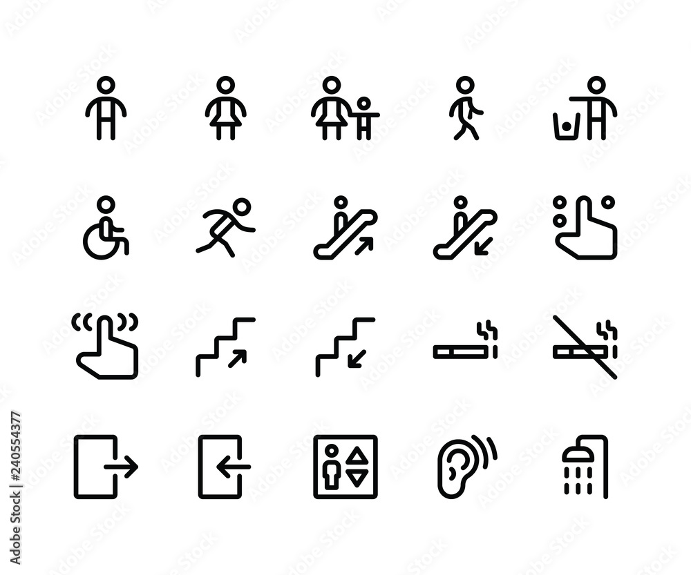 Simple Set of Wayfinding Related Vector Line Icons. Contains such Icons as sign, male, women, walking, run, wheelchair and More. pixel perfect vector icons based on 32px grid. Editable Strokes Simple Set of Wayfinding Related Vector Line Icons. Contains such Icons as sign, male, women, walking, run, wheelchair and More. pixel perfect vector icons based on 32px grid. Editable Strokes