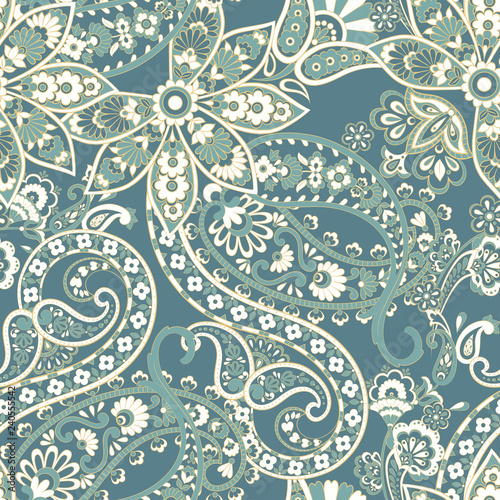 Paisley vector seamless pattern. Fantastic flower, leaves. Textile bohemian print.