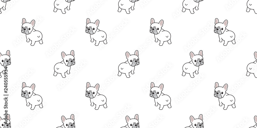 Dog seamless pattern french bulldog vector tile background scarf isolated wallpaper illustration cartoon