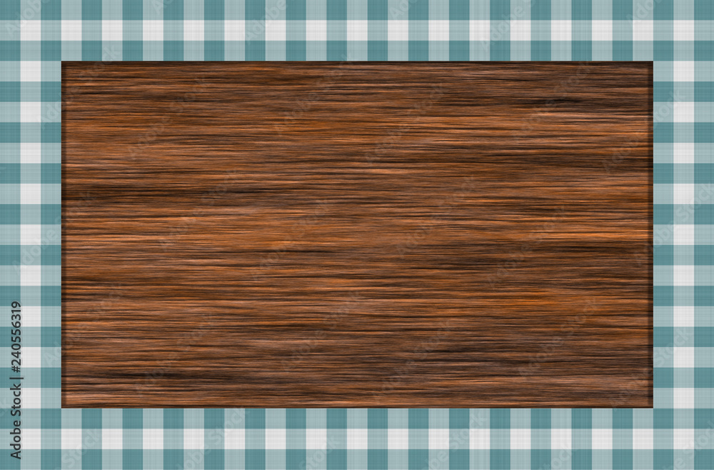Naklejka premium wooden table with checkered gingham tablecloth