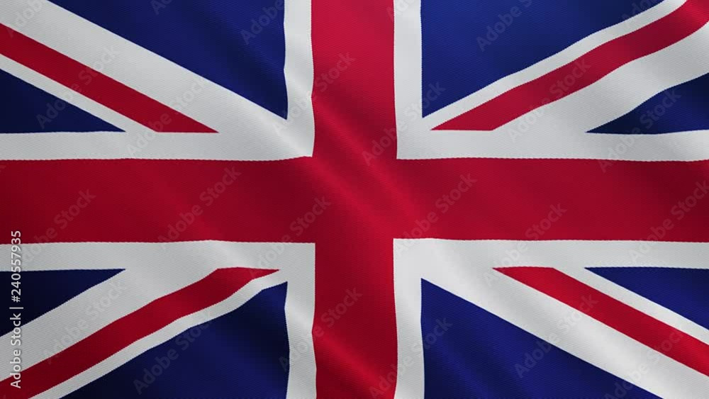 United Kingdom flag is waving 3D animation. Symbol of UK on fabric cloth 3D rendering in full perspective. United Kingdom flag is waving 3D animation. Symbol of UK on fabric cloth 3D rendering in full perspective.