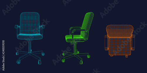Office chair wireframe. Vector outline illustration. photo