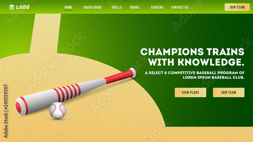 Baseball sport tournament concept website template or landing page design for mobile apps.