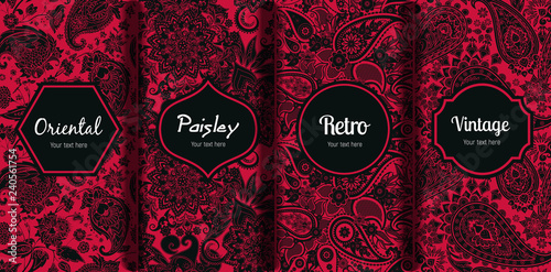 Set of seamless patterns in vintage paisley style.
