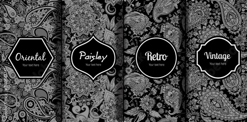 Set of seamless patterns in vintage paisley style.