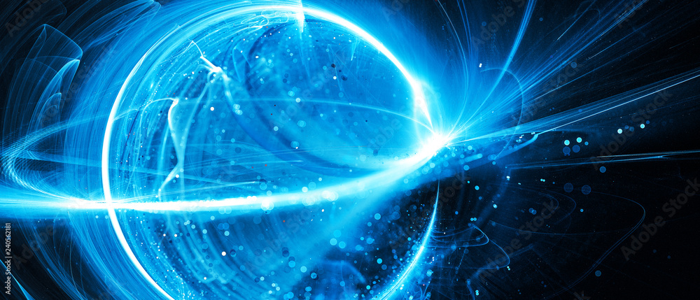 Blue glowing interstellar technology in space - obrazy, fototapety, plakaty 