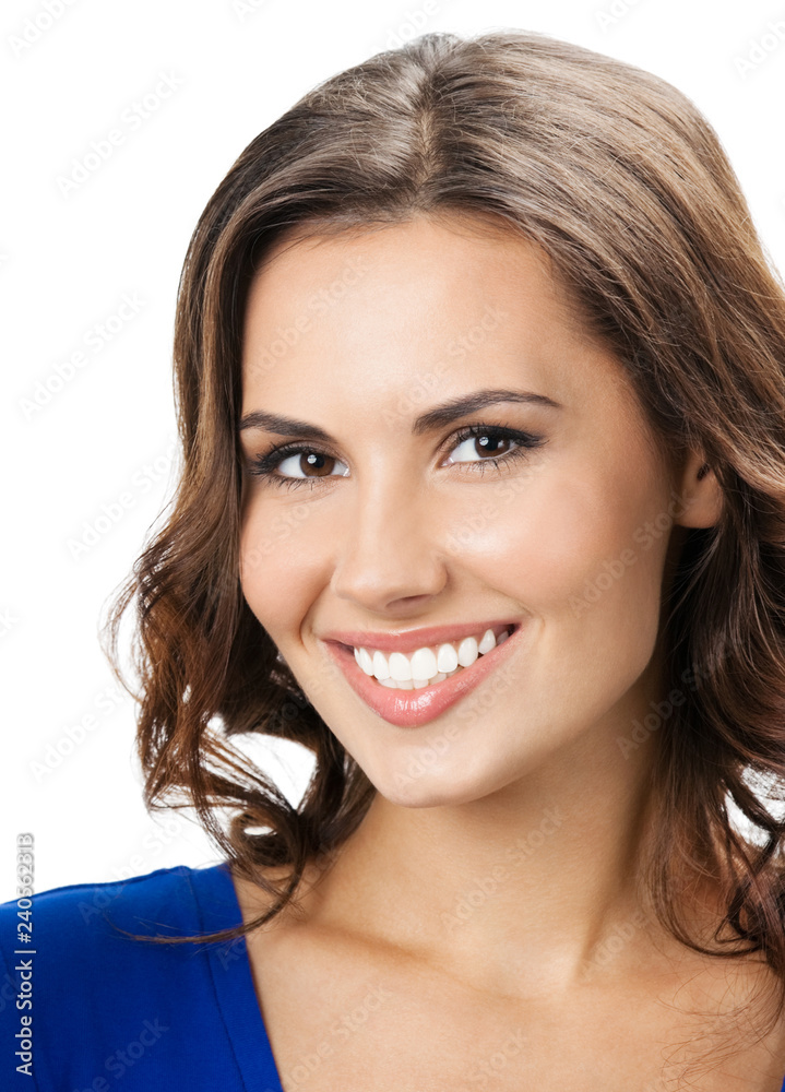 Happy smiling young woman, over white Happy smiling young woman, over white