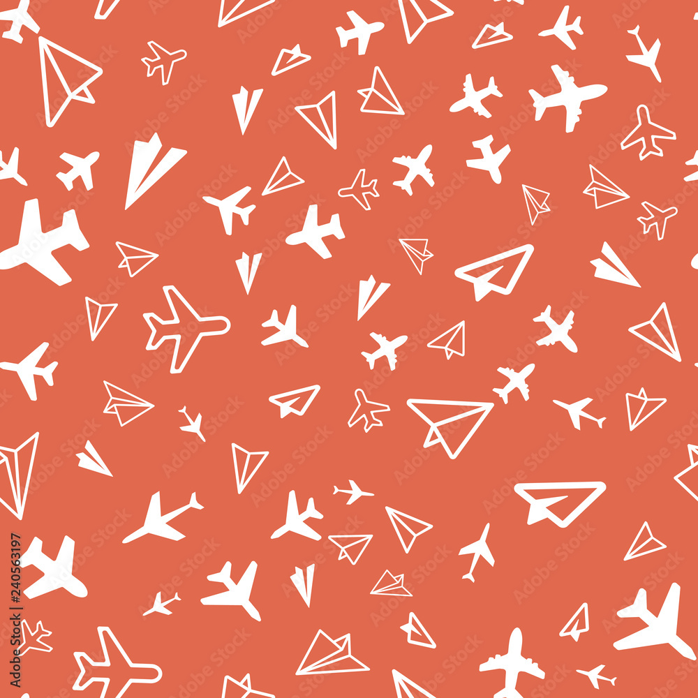 Plane Aircraft airport, Travel concept. Seamless vector EPS 10 pattern. Multicolor Figures. Plane Aircraft airport, Travel concept. Seamless vector EPS 10 pattern. Multicolor Figures.
