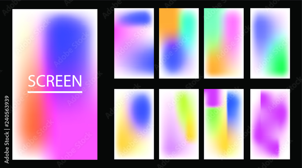 Fototapeta premium Vector EPS 10 Gradient Set. Different colors. Modern Smartphone screen, mobile app Template. Design for Wallpaper, background, banner, flyer, Social media post. 