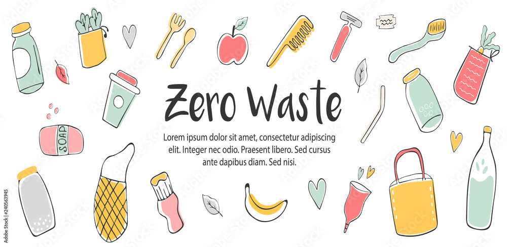 Zero Waste concept design with hand drawn elements