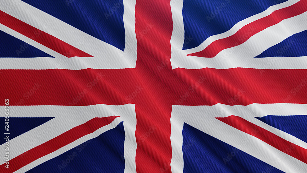 United Kingdom flag is waving 3D animation. Symbol of UK on fabric cloth 3D rendering in full perspective. United Kingdom flag is waving 3D animation. Symbol of UK on fabric cloth 3D rendering in full perspective.