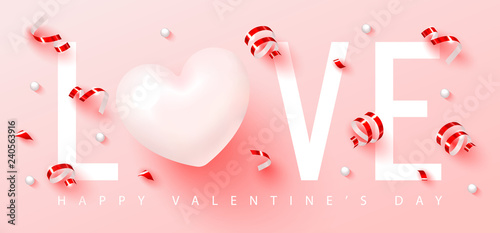 Happy Valentine s Day.Romantic composition with heart,serpentine and beads. Vector illustration for website , posters,ads, coupons, promotional material.