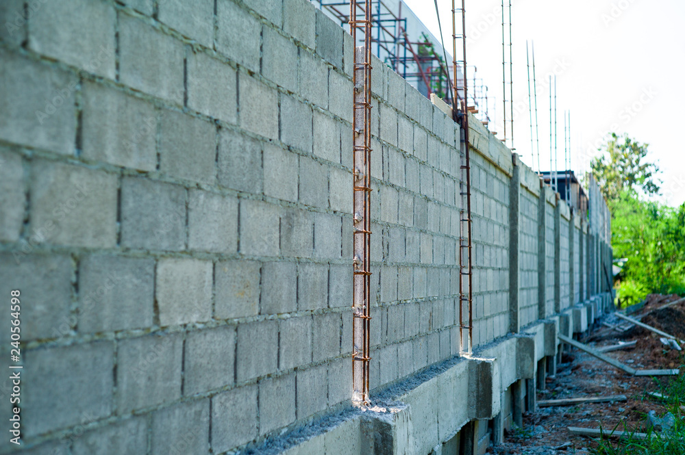 Perspective structure of reinforcement steel in the cement brick wall Perspective structure of reinforcement steel in the cement brick wall