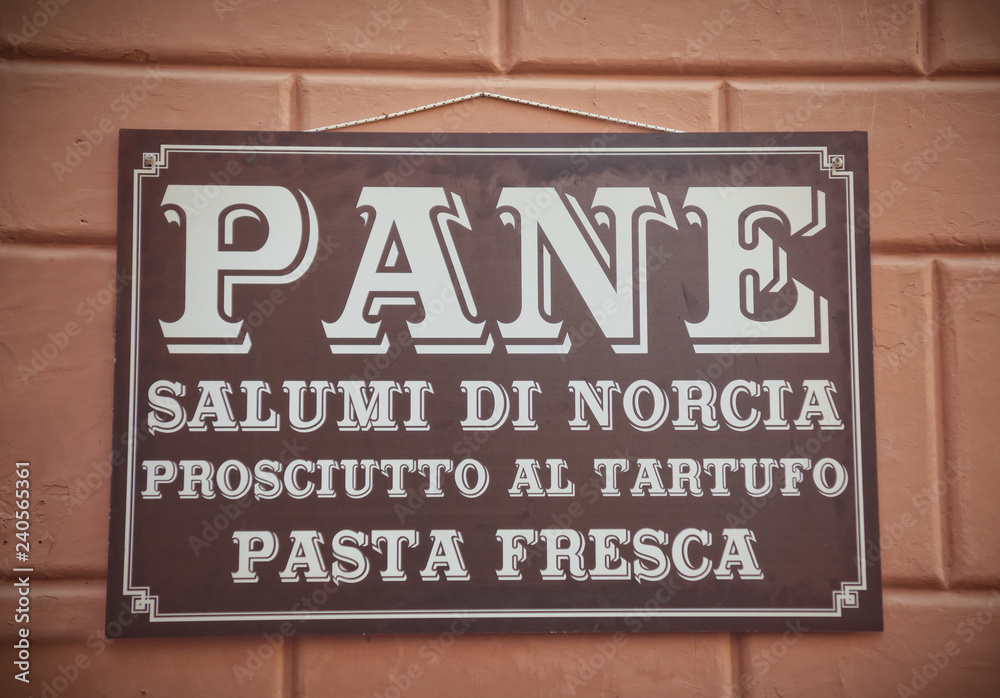 Sign with traditional italian food