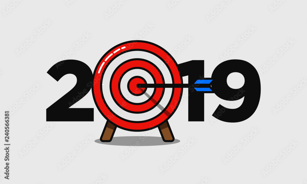 Year 2019 Typography Concept Design with Goal Target Board and Arrows Year 2019 Typography Concept Design with Goal Target Board and Arrows