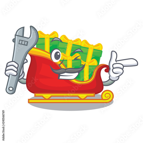 Mechanic christmas Santa sleigh isolated on mascot