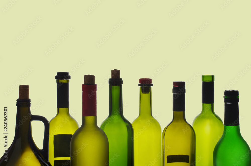 Wine bottles Isolated on white and color background. Place for your text. Wine bottles Isolated on white and color background. Place for your text.