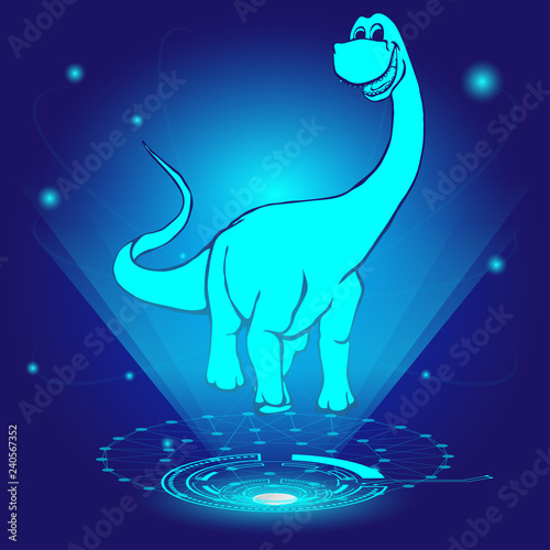 3D hologram of Diplodocus. Vector illustration.