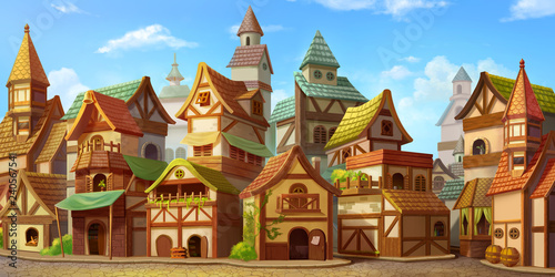 Small Fairy Tale Town. Fiction Backdrop. Concept Art. Realistic Illustration....