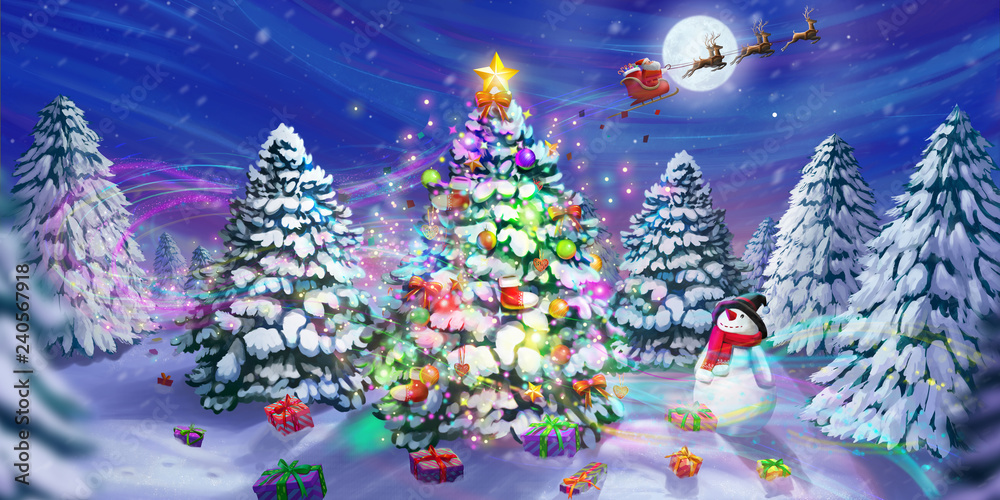 Merry Christmas and Happy New Year! The Christmas Tree Legend. Greeting  Card. Fiction Backdrop. Concept Art. Realistic Illustration. Video Game  Digital CG Artwork. Nature Scenery. Stock Illustration | Adobe Stock