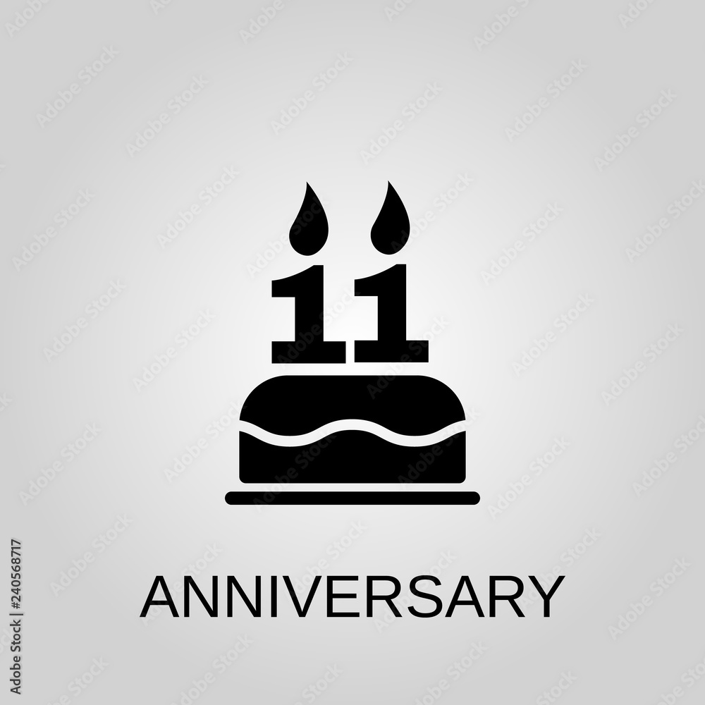 Obraz premium The birthday cake with candles in the form of number 11 icon. Anniversary concept symbol design. Stock - Vector illustration can be used for web.